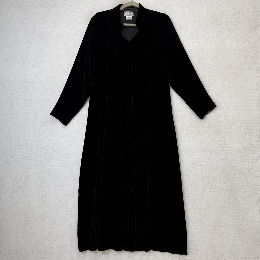 April Cornell Dress Womens Small Black Velvet V Neck Button Maxi Long Sleeve